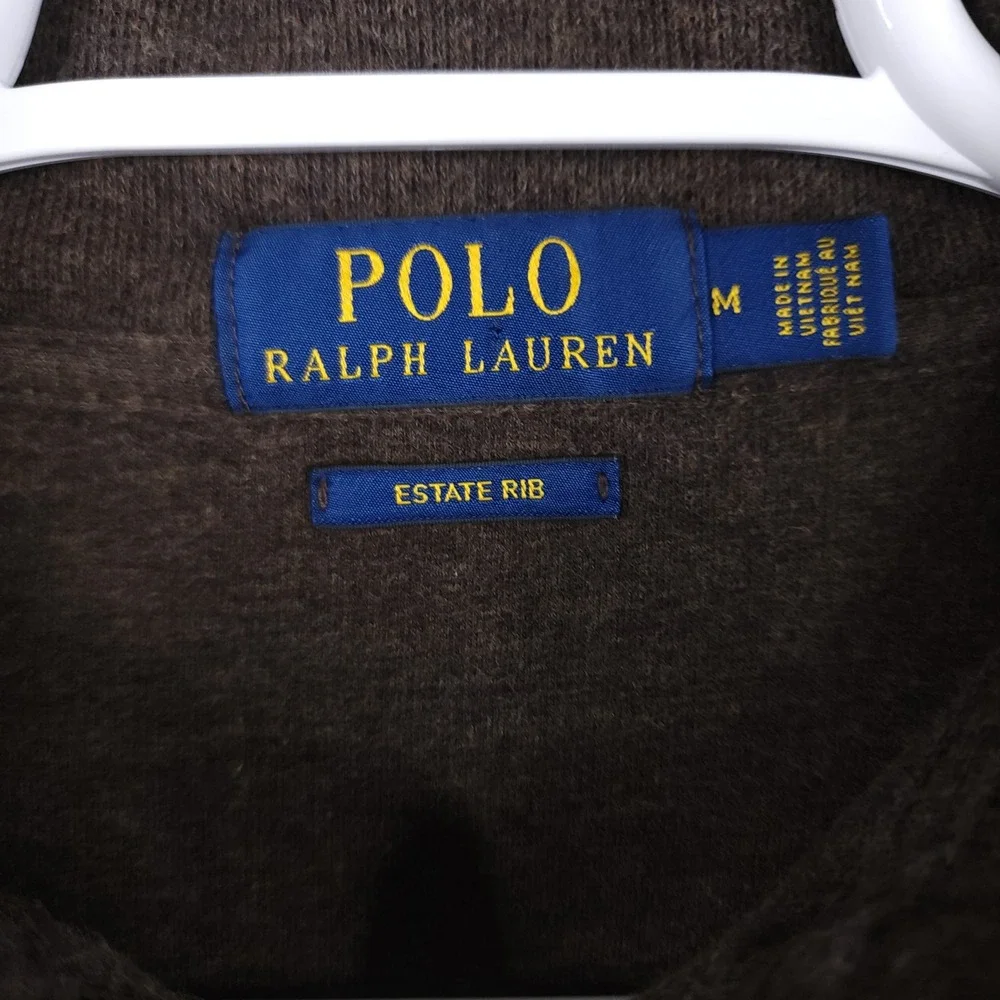 Polo Ralph Lauren Estate Rib Quarter Zip Pullover Sweater Brown Mens Medium